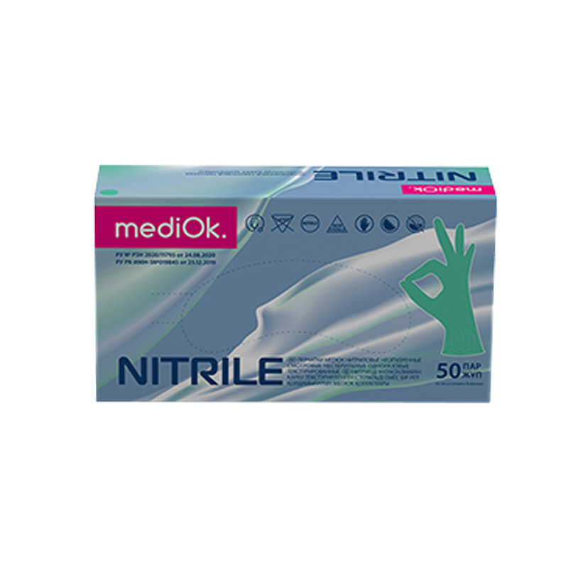 Перчатки нитриловые смотровые MediOK, размер XS Зелёный 50 пар фото 1